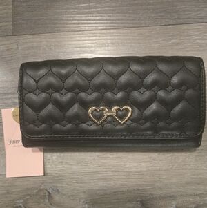 Juicy Couture Black Quilted Heart Wallet with Gold Double Heart Accent New